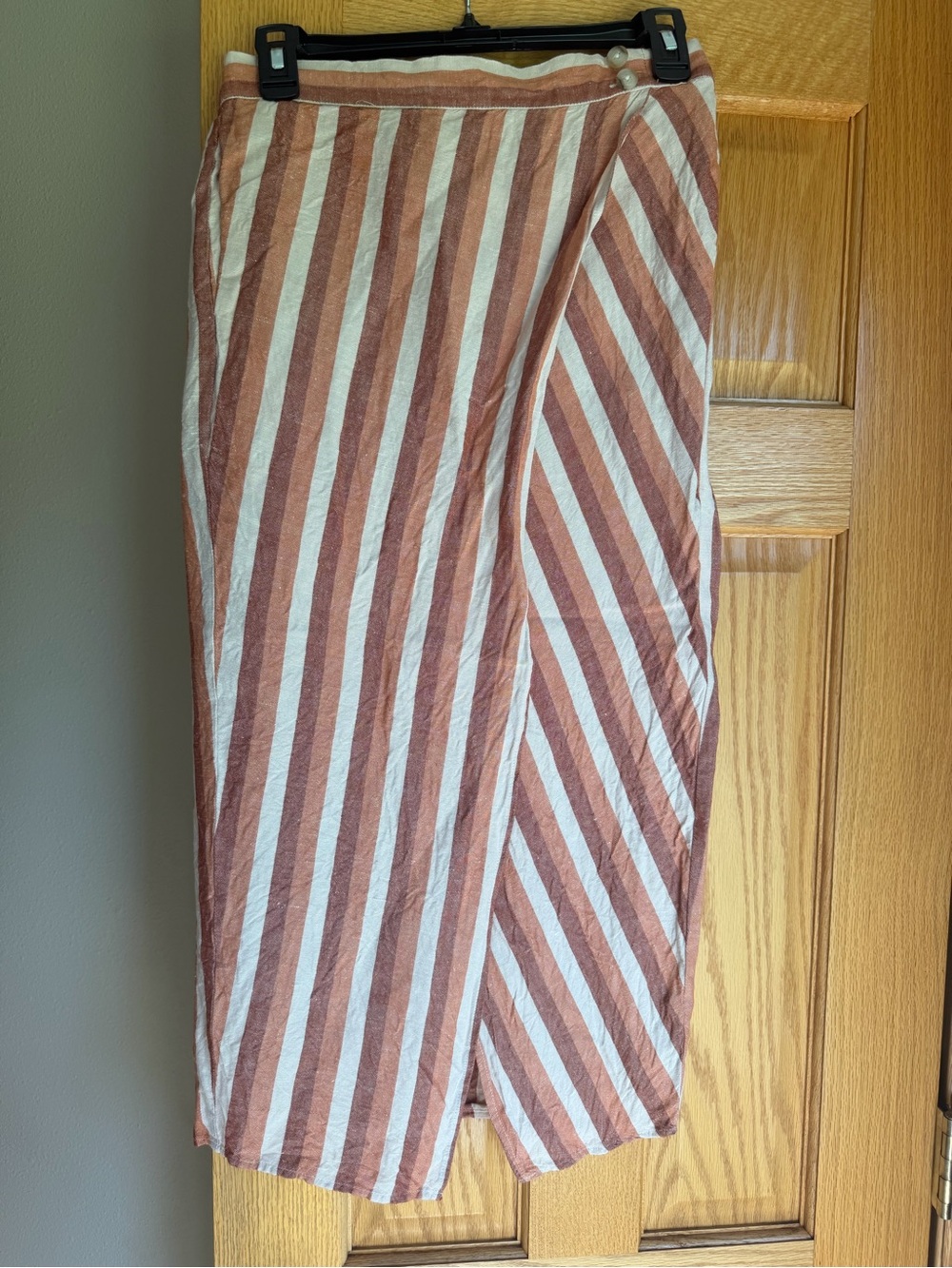 Madewell Boho Striped Linen Blend Faux Wrap Overlay Midi Skirt Small